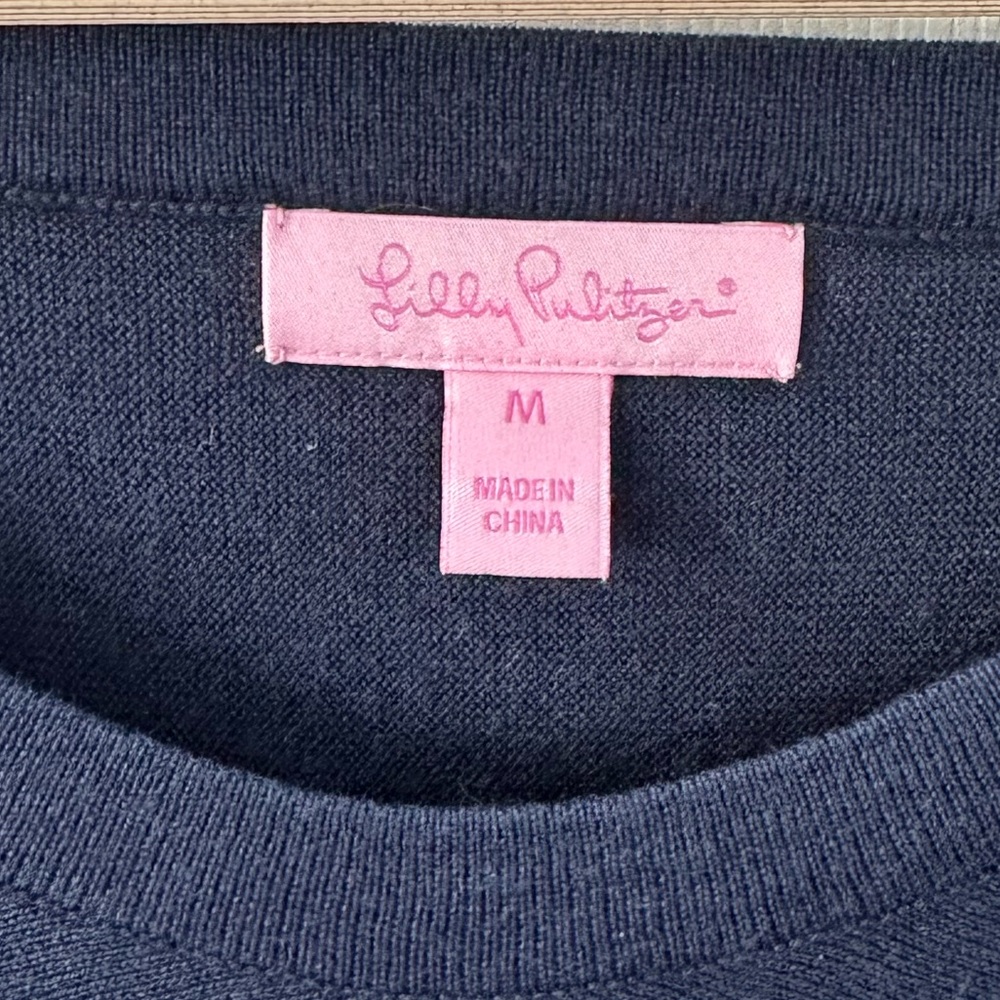 Lilly Pulitzer Navy Blue Silk Cotton Long Sleeve Lightweight Sweater sz M - Picture 4 of 5